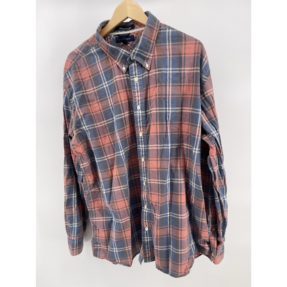 TOMMY HILFIGER Island Madras Plaid Button Down Long Sleeve Shirt Roll Sleeve XXL